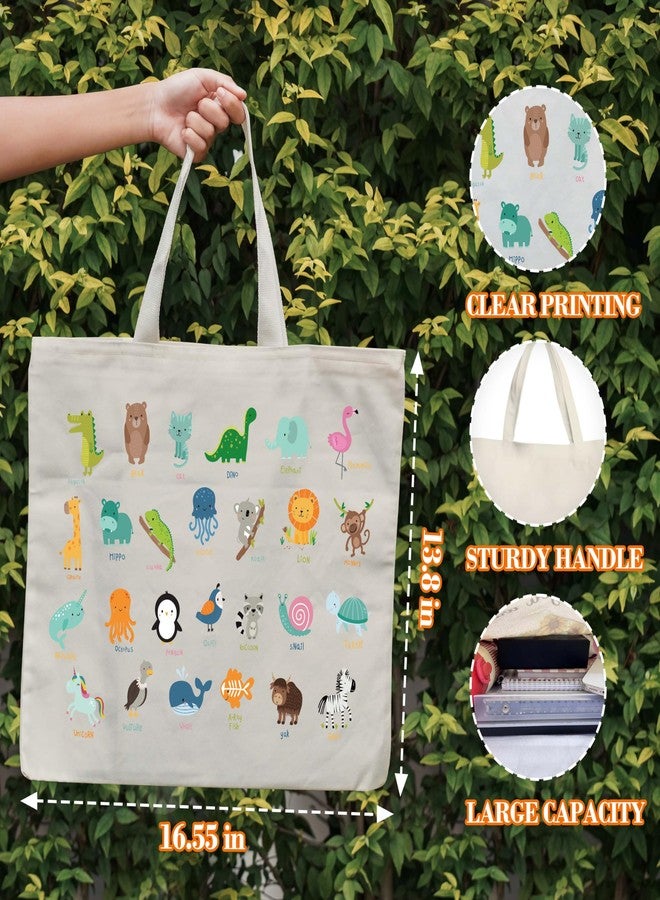 Levitatinyear Animals Alphabets Canvas Tote Bag for Women, ABC Letters Learning Tote, Cute Animal Gift Bag, Library Book Bag, Teacher Tote Bags for Books, Shoulder Bag Gifts for Animal Lovers -11 - Image 2